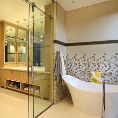 Lovely Contemporary Bathroom with Private Soaking Tub 