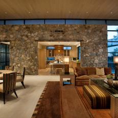 Stunning Southwestern Living Room Boasts Stone Walls 