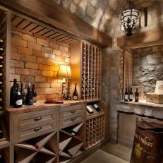 Rustic Stone Cellar with Neutral Wood Wine Rack 