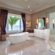 Spacious Main Bath Boasts Dual Vanities and Ocean View