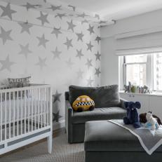Sophisticated Nursery with Silver Star Wallpaper 