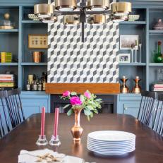 Blue Dining Room with Industrial Chandelier