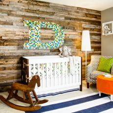 Multicolored Contemporary Rustic Nursery With Wood Paneling