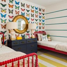 Colorful Girl's Bedroom With Butterfly Applique Accent Wall 