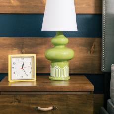 Contemporary Lime Green Lamp on Wood Nightstand