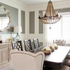 Elegant Transitional Dining Room With Trellis Patterned Accents