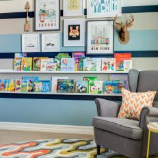 Contemporary Children's Reading Area With Floating Shelves