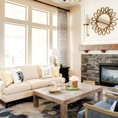 Gray and White Transitional Rustic Living Room With Fireplace