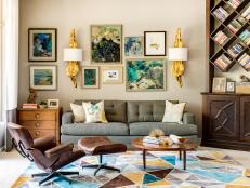 Multicolored Midcentury Living Room