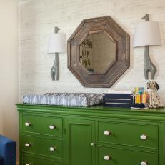 Eclectic Nursery Features Bright Green Dresser