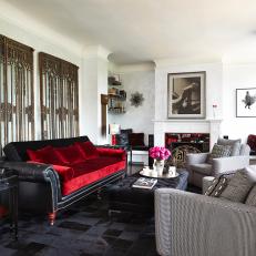 Leather and Velvet Sofa in Art Deco Living Room