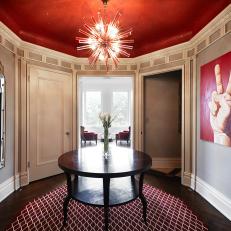 Eclectic Foyer With Red Ceiling