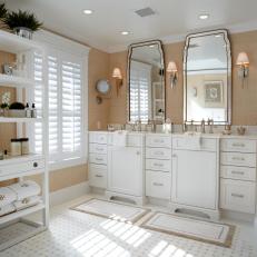 Beach House Master Bathroom With Custom White Cabinets