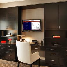 Chocolate Brown Built-Ins in Contemporary Home Office
