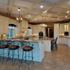 Traditional Kitchen Features Grand Coffered Ceiling