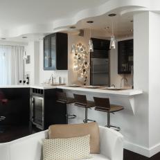 Contemporary Apartment Kitchen Features Attached Bar