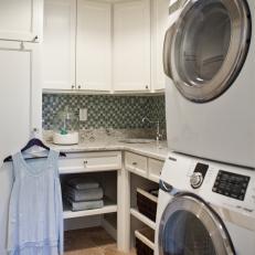 Mosaic Backsplash in Small Laundry Room