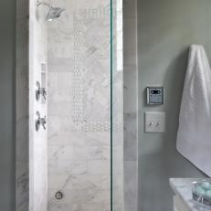 Classic Walk-In Shower With Marble Tile