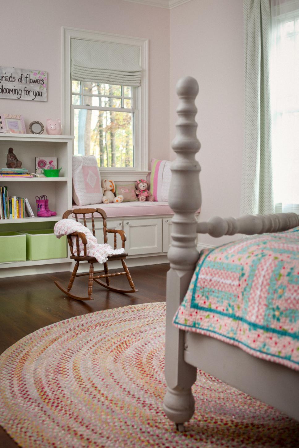 Pink Girl's Room With Small Rocking Chair | HGTV
