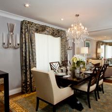 Neutral Traditional Dining Room With Chandelier