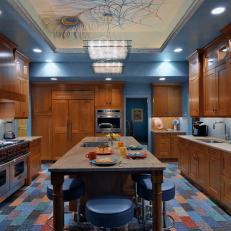 Creative Kitchen With Peacock Feather Ceiling Mural