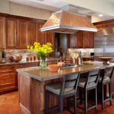 Walnut Cabinets & Copper Range Hood in Transitional Kitchen