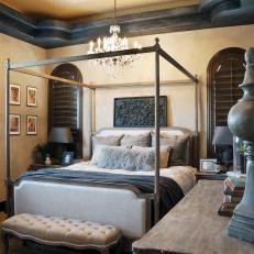Neutral Rustic Mediterranean Bedroom With Canopy Bed