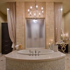 Luxurious Transitional Bathroom With Round Soaking Tub