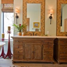 Southwestern Bathroom With Furniture-Style Wood Vanities