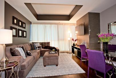 Brown Contemporary Living Room With Tray Ceiling Hgtv