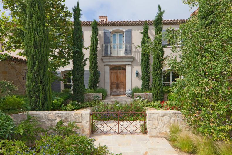 French Provence Exterior With Front Yard Landscape
