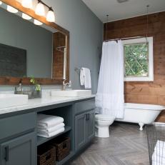 Rustic Bathroom With Wood Grain and Gray Tones