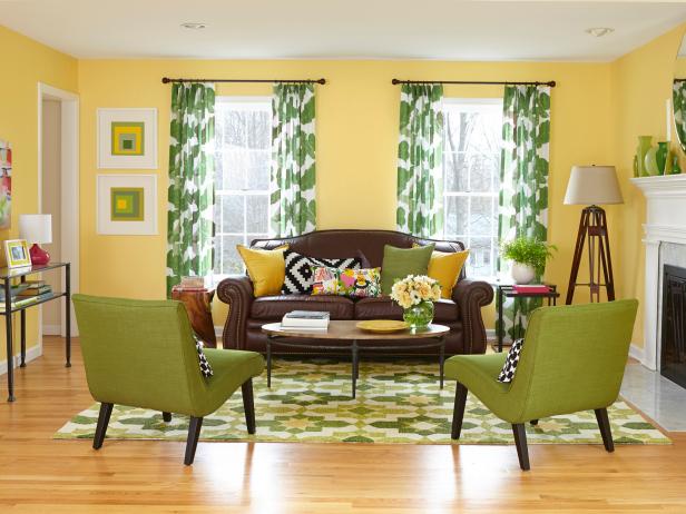 green and yellow living room