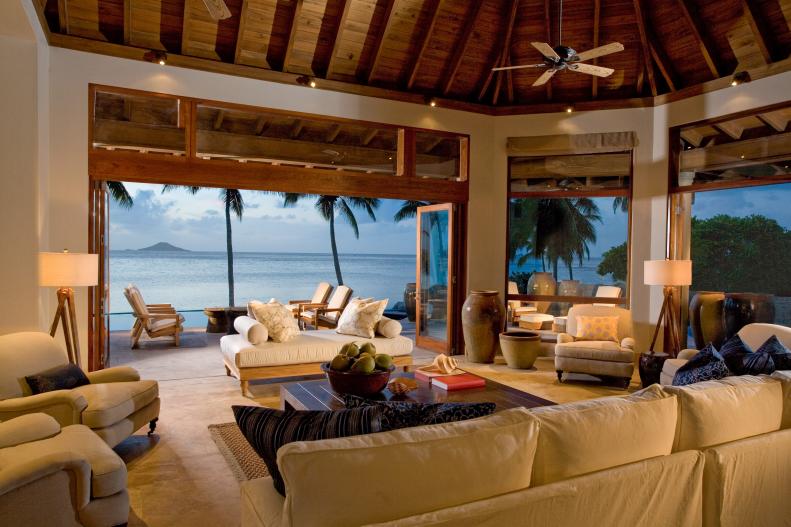 Neutral Living Room With Waterfront View 