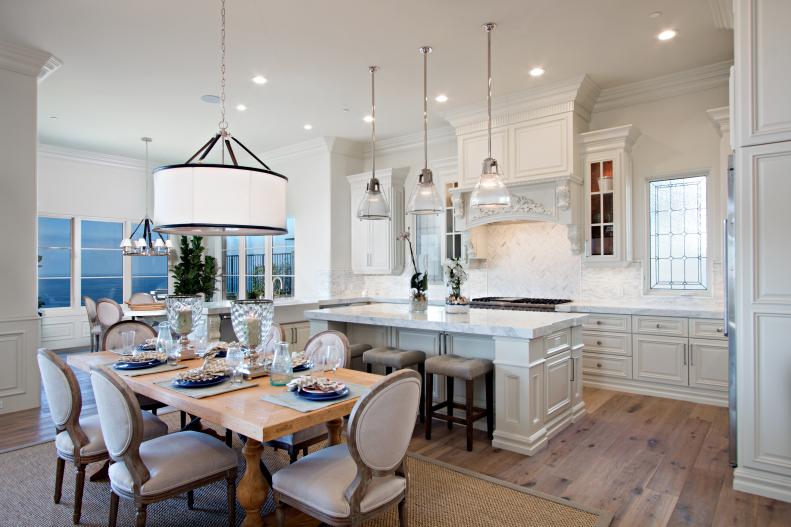 Open Floor Plan Kitchen With Center Island, Traditional Cabinets