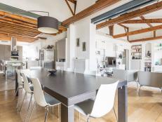 Open Floor Plan Contemporary Kitchen, Dining Room, Living Room