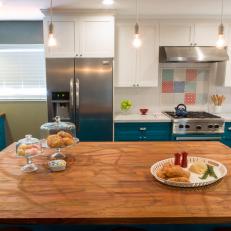 Expansive Butcher-Block Countertops in Transitional Kitchen