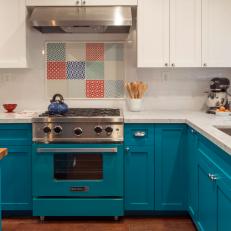 Bold Teal Cabinets Make Statement in Chef's Kitchen