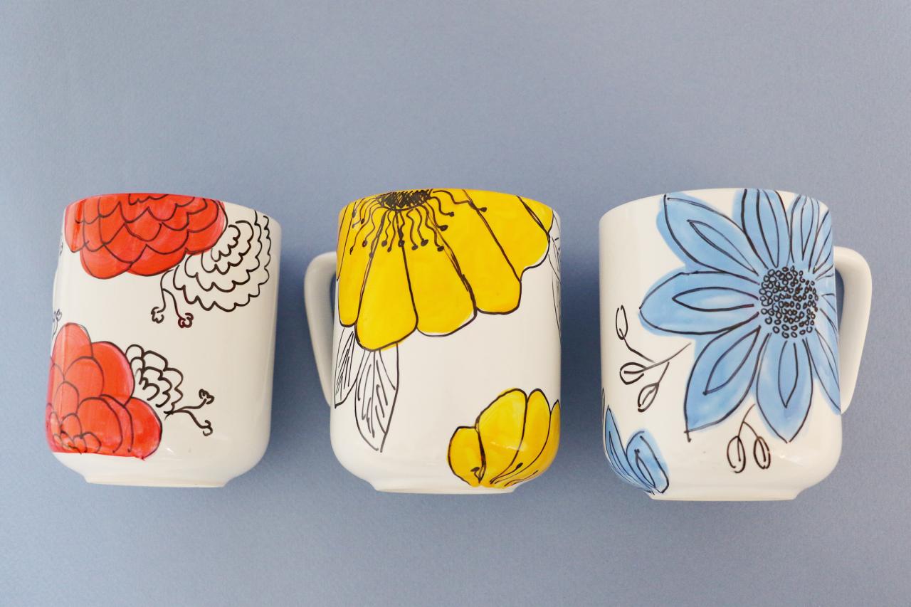 drawing on ceramic mugs