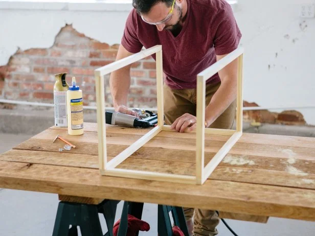 Assemble table base with wood glue and 2&quot; brad nails.