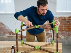 Dan Faires attaching glass base to coffee table legs