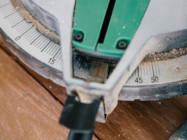 Adjust miter saw to a 30-degree angle to make a triangular wood shelf.