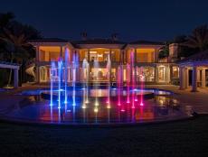 Night View of Fountains Lit in Red, White and Blue