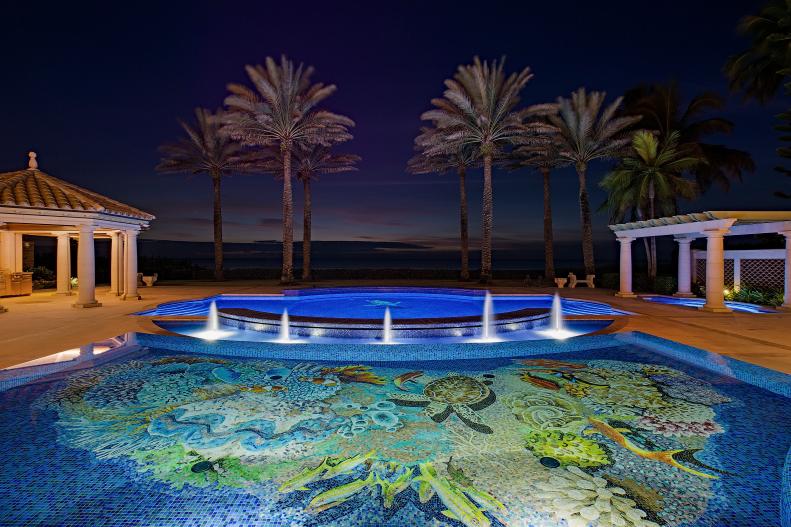 Colorful Swimming Pool Mosaic of Aquatic Life