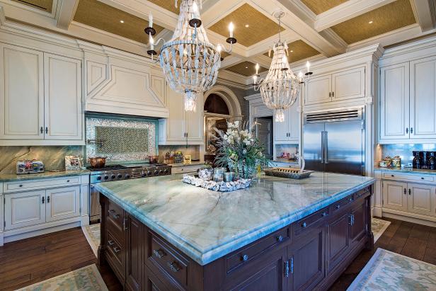 Traditional Dark Brown Kitchen Island With Green Stone Countertop  HGTV