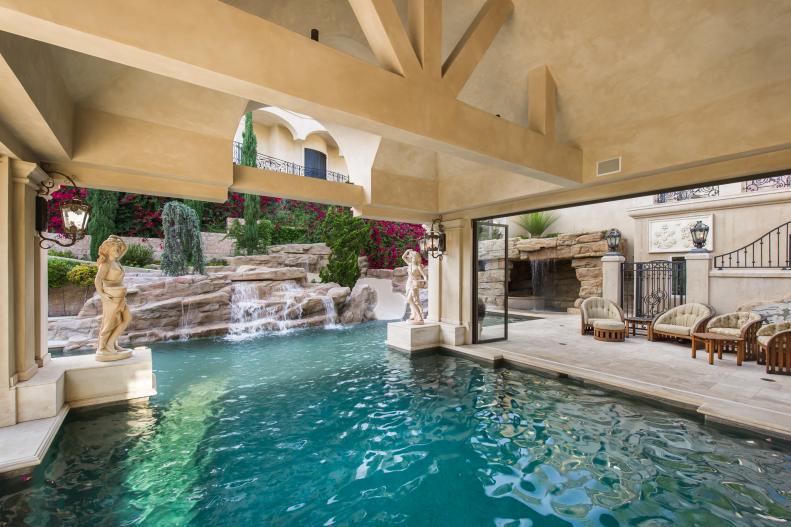 Mediterranean Grotto-Style Spa With Waterfall