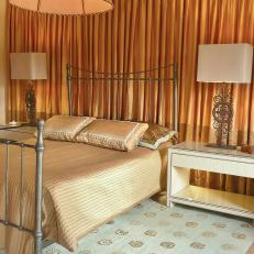 Elegant Master Bedroom With Apricot Silk Curtain