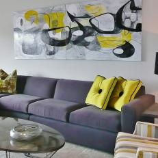 Modern Living Room With Abstract Art & Yellow Accents