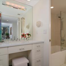 White Transitional Bathroom With Well-Lit Vanity