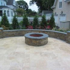 Travertine Patio With Raised Fire Pit